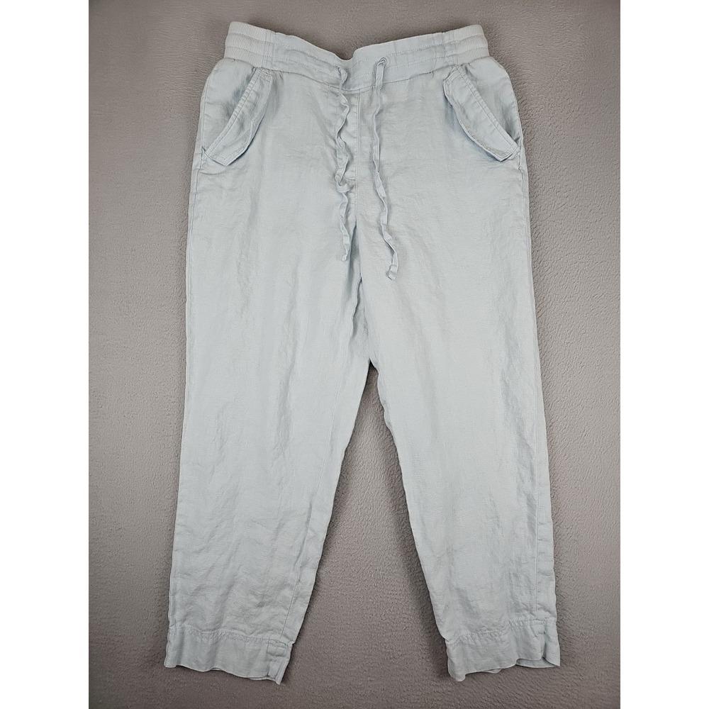 Talbots 100% Linen Ankle Pants Size Medium Light Blue High Rise Beach Costal